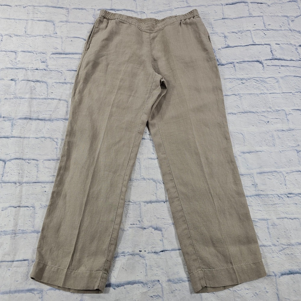 J Jill Linen Straight Leg Pants Women S Petite Beige Elastic Waist Casual